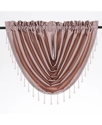 Kate Aurora Ultra Lux Faux Silk Regency Crinkle Rod Pocket Semi Sheer Crystal Beaded Window Valance - 57 in. W x 37 L, White