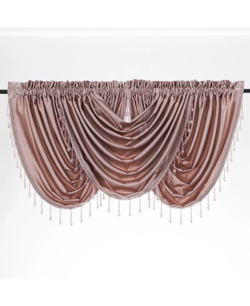 Kate Aurora Ultra Lux Faux Silk Regency Crinkle Rod Pocket Semi Sheer Crystal Beaded Window Valance - 57 in. W x 37 L, White