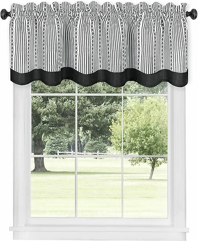 Kate Aurora Living Country Farmhouse Striped Window Valance Curtain Treatments - 58 in. W x 14 L, Burgundy
