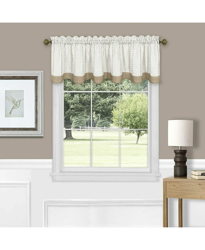 Kate Aurora Living Country Farmhouse Striped Window Valance Curtain Treatments - 58 in. W x 14 L, Burgundy
