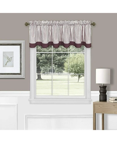 Kate Aurora Living Country Farmhouse Striped Window Valance Curtain Treatments - 58 in. W x 14 in. L, Burgundy