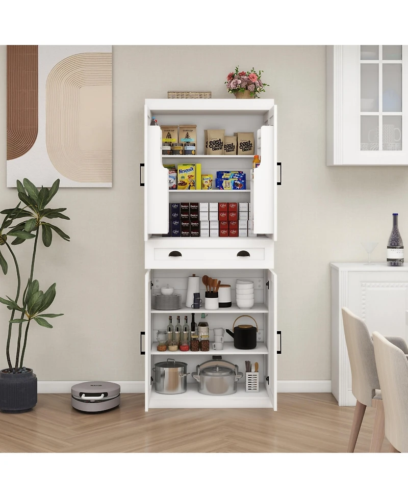 Casainc 71" Pantry Cabinet with 4 Doors, Drawer and Built-in Racks for Dining Room or Kitchen