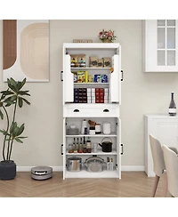 Casainc 71" Pantry Cabinet with 4 Doors, Drawer and Built-in Racks for Dining Room or Kitchen