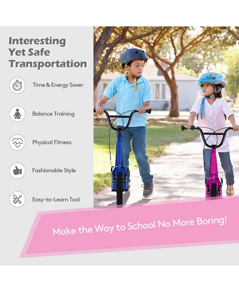 Hitway Adjustable 12inch Kick Scooter for Kids 8+ with Dual Handbrakes