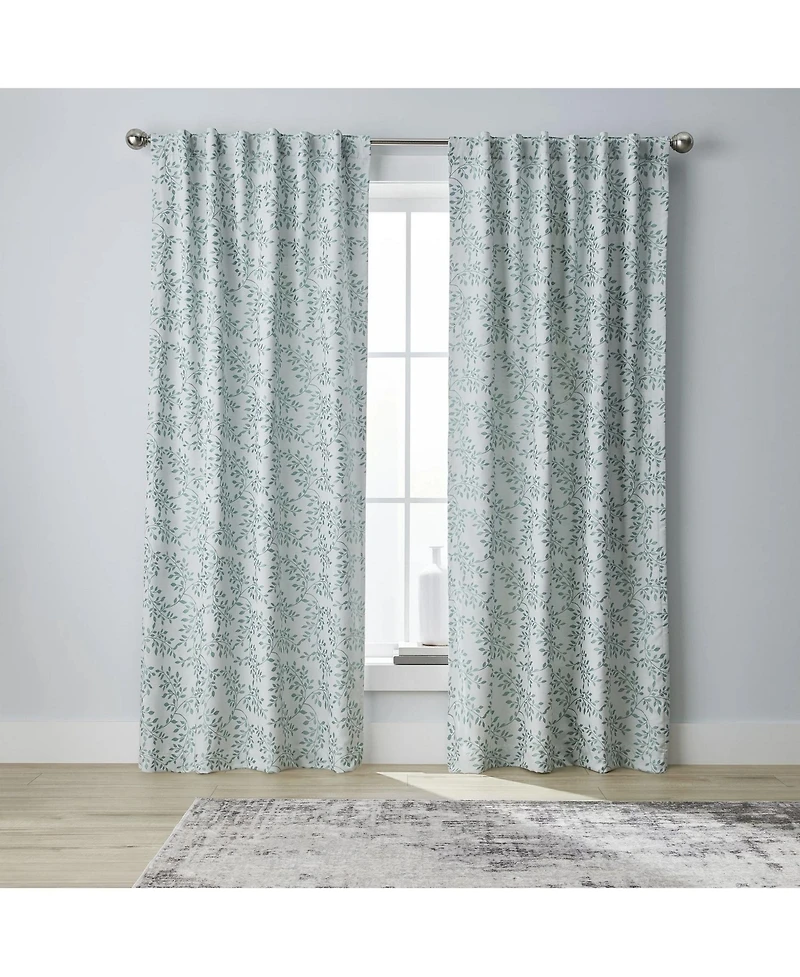 Kate Aurora 1 Piece Floral Leaf Light Reducing & Thermal Linen Blend Window Curtain Panel - 84 in. Long - Taupe/Beige