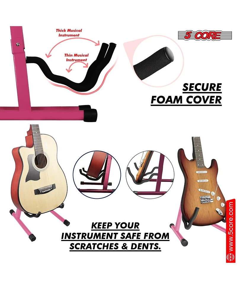 5Core Guitar Stand 2 Pack A Shape Foam Arm Rubber Pad for Acoustic Electric Bass