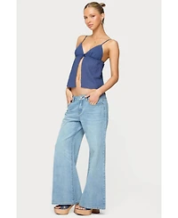 Edikted Womens Petite Low Rise Wide Leg Jeans