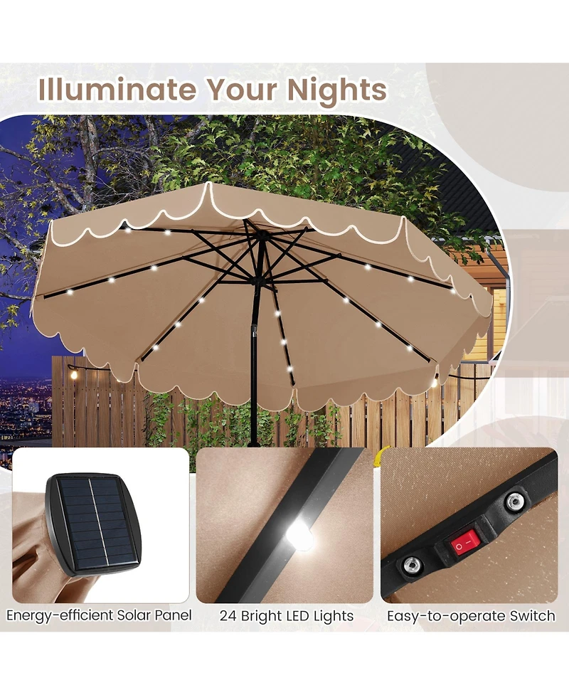 Gymax 10 Ft Solar Patio Umbrella Outdoor Market Sunshade w/ 24 Led Lights