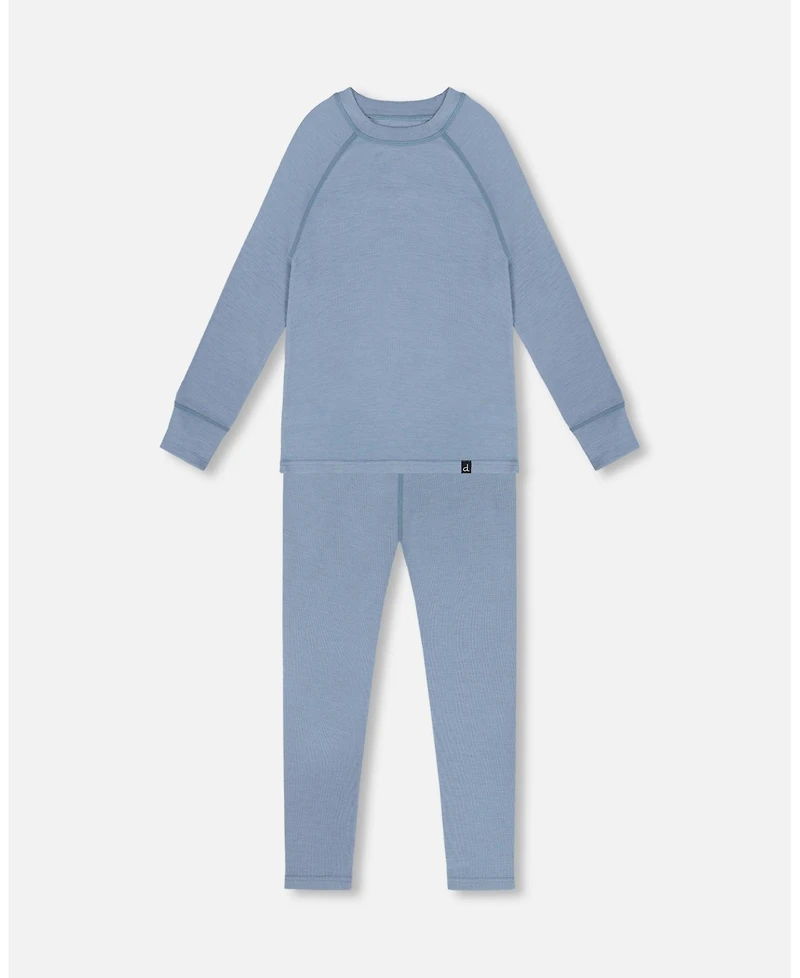 Deux par Kids Unisex Merino Wool Base Layer Set Blue Gray - Toddler|Child