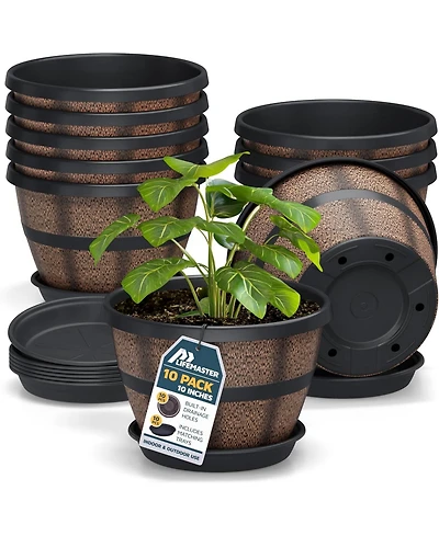 Lifemaster 10-Inch Whiskey Barrel Planters Outdoor Pack of 2