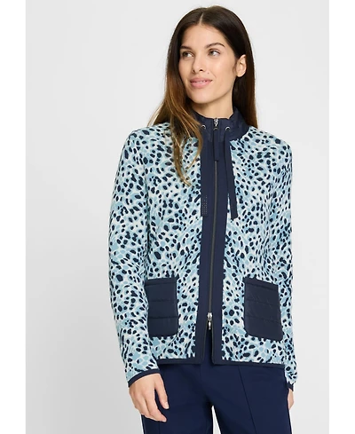 Olsen Animal Zip Mixed Media Cardigan