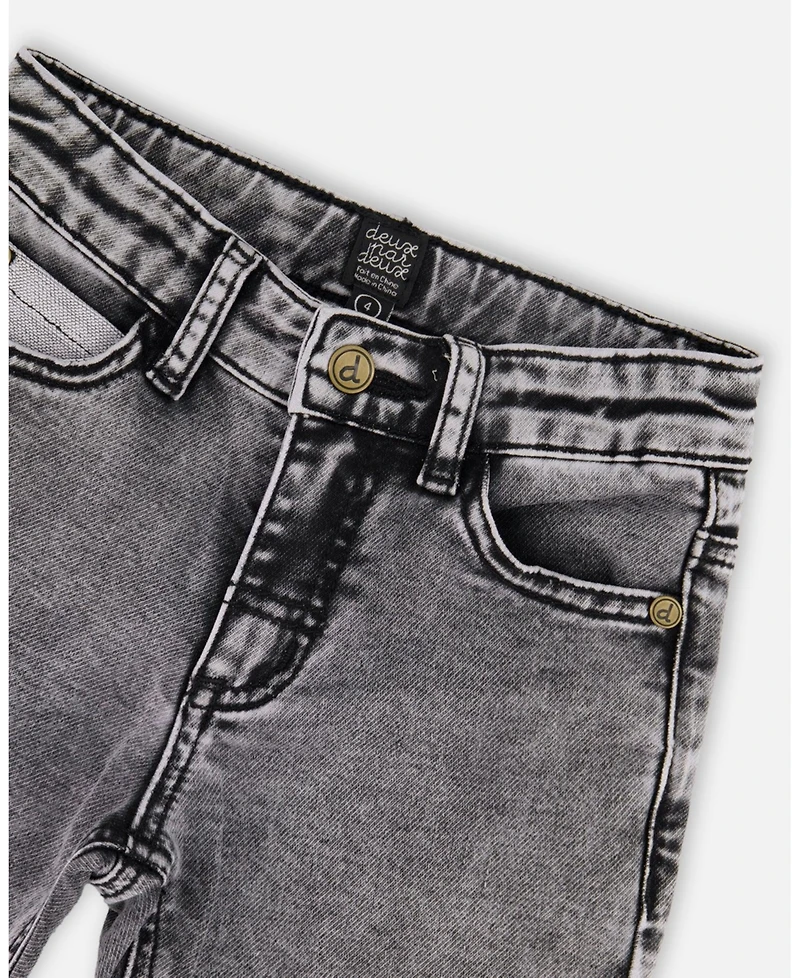 Deux par Boy French Terry Denim Pants with Contrasting Patch