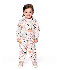Deux par Baby Girls Glittering French Terry Sweatshirt Beige Cat Print