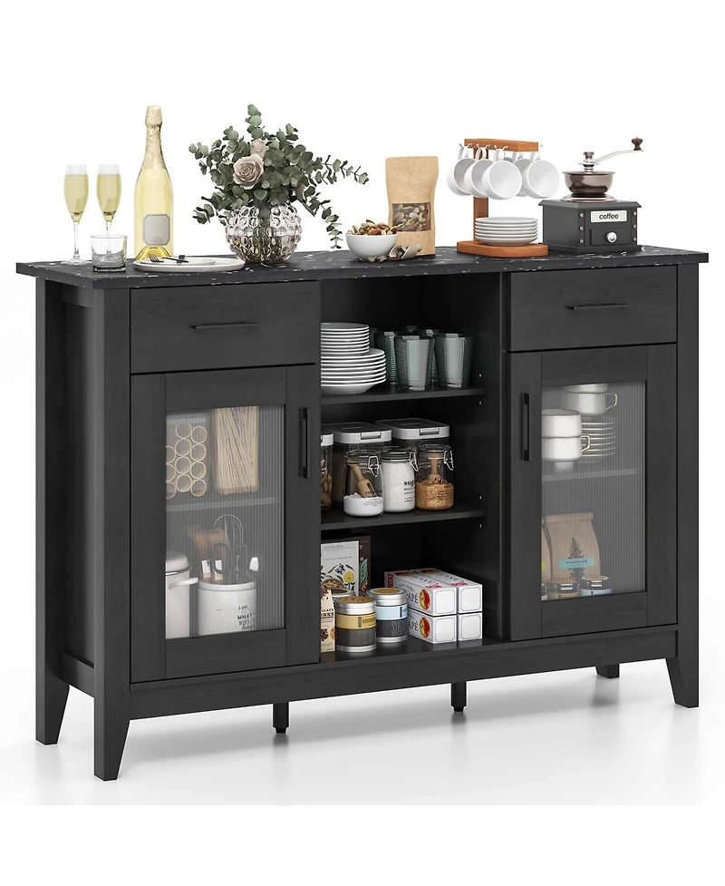 Costway Sideboard Buffet Cabinet with 2 Drawers Doors 3 Open Compartments 4 Shelves