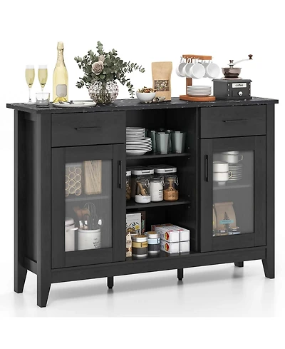 Costway Sideboard Buffet Cabinet with 2 Drawers Doors 3 Open Compartments 4 Shelves