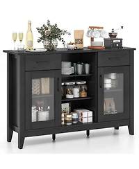 Costway Sideboard Buffet Cabinet with 2 Drawers Doors 3 Open Compartments 4 Shelves