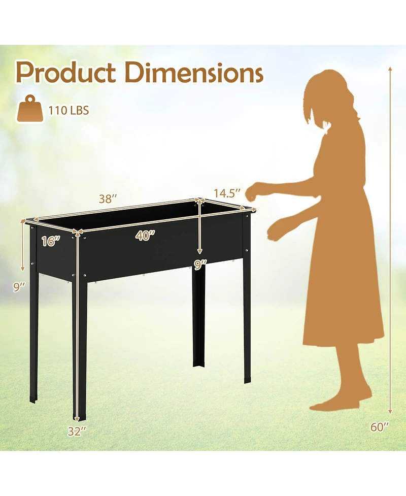 Raised Garden Bed Elevated Metal Planter Box with Legs Drainage Holes Gardening Box