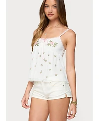 Edikted Women's Embroidered Layered Mesh Babydoll Top