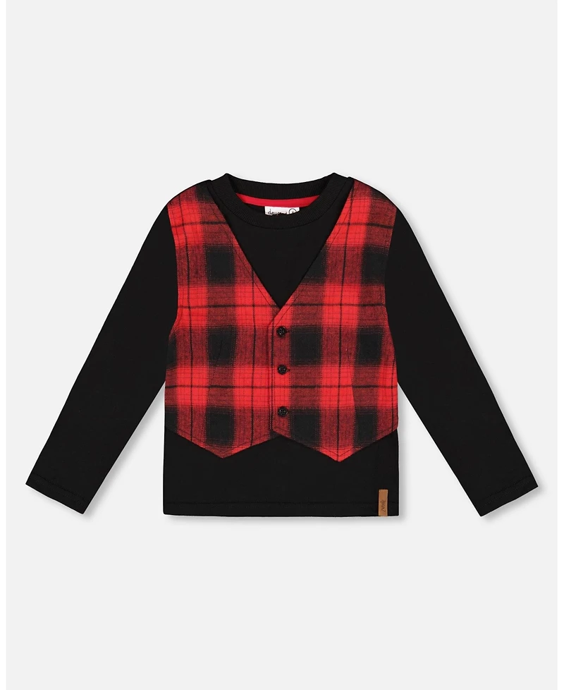 Deux par Toddler Boys T-Shirt with Plaid Vest Red and Black - Toddler|Child