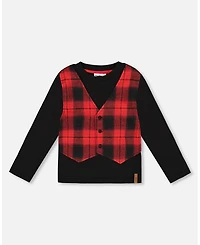 Deux par Toddler Boys T-Shirt with Plaid Vest Red and Black - Toddler|Child