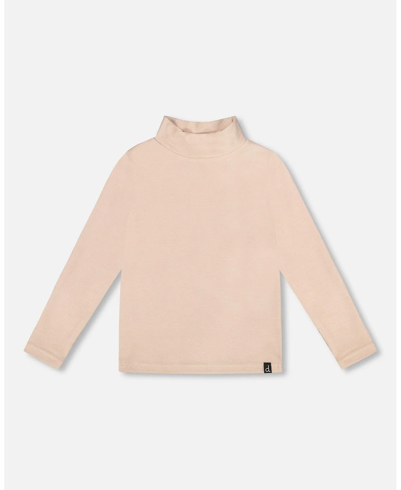 Deux par Girl Super Soft Ribbed Mock Neck Top Light Caramel - Child