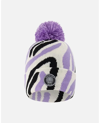 Deux par Girl Lined Knit Pompom Hat Black, White and Lilac - Toddler|Child