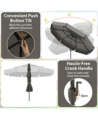 Gymax 10 Ft Solar Patio Umbrella w/ 32 Led Lights 3-Tier Vented Top & Tilt Adjustment