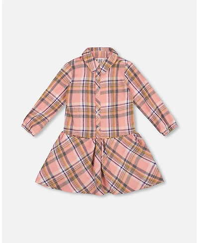 Deux par Girl Shirt Plaid Dress with Frill Pink, Yellow and Gray - Toddler|Child