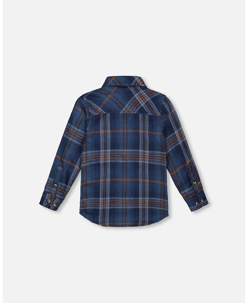 Deux par Big Boys Long Sleeve Flannel Shirt Blue and Brown Plaid