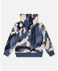 Deux par Big Boys Hooded Fleece Sweatshirt with Crossbody Bag Blue Camouflage