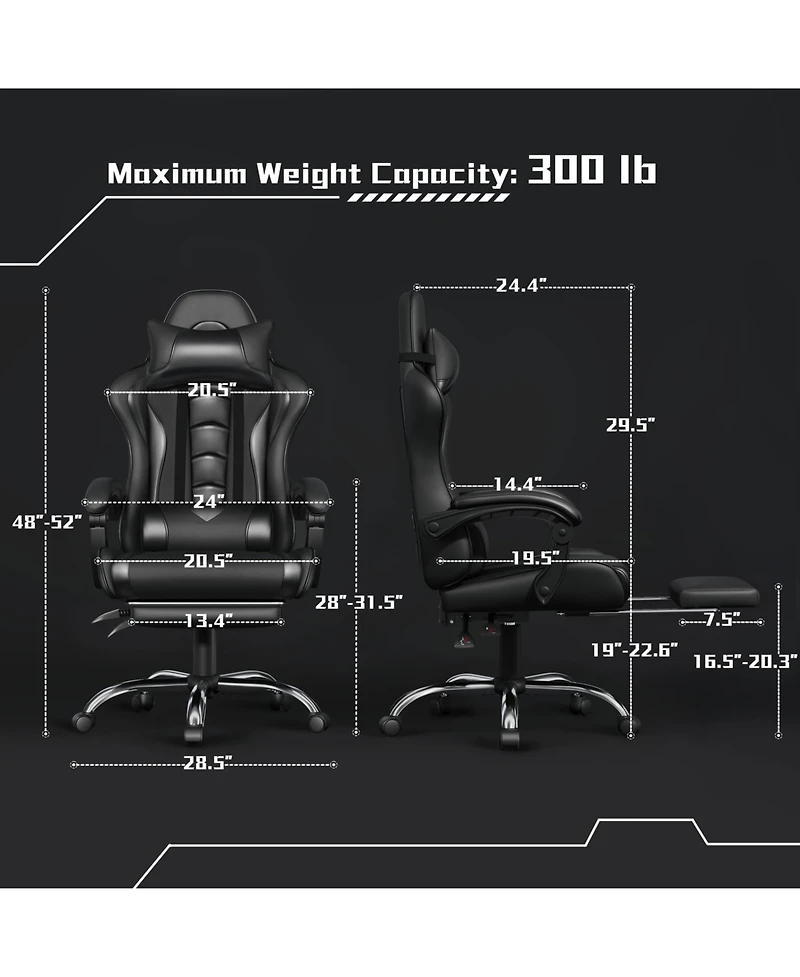 Yaheetech Ergonomic Gaming Chair, High Back Office Chair with Slide-Out Footrest and Padded Armrests, Pink/White