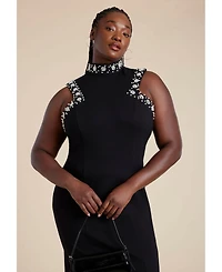 Eloquii Women's Plus Embellished Sleeveless Knit Dress