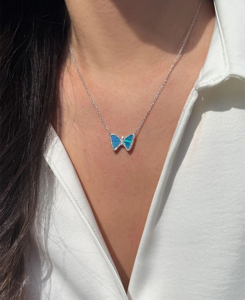 Kamaria Mini Butterfly Necklace with Lab-Grown Opal Sterling Silver