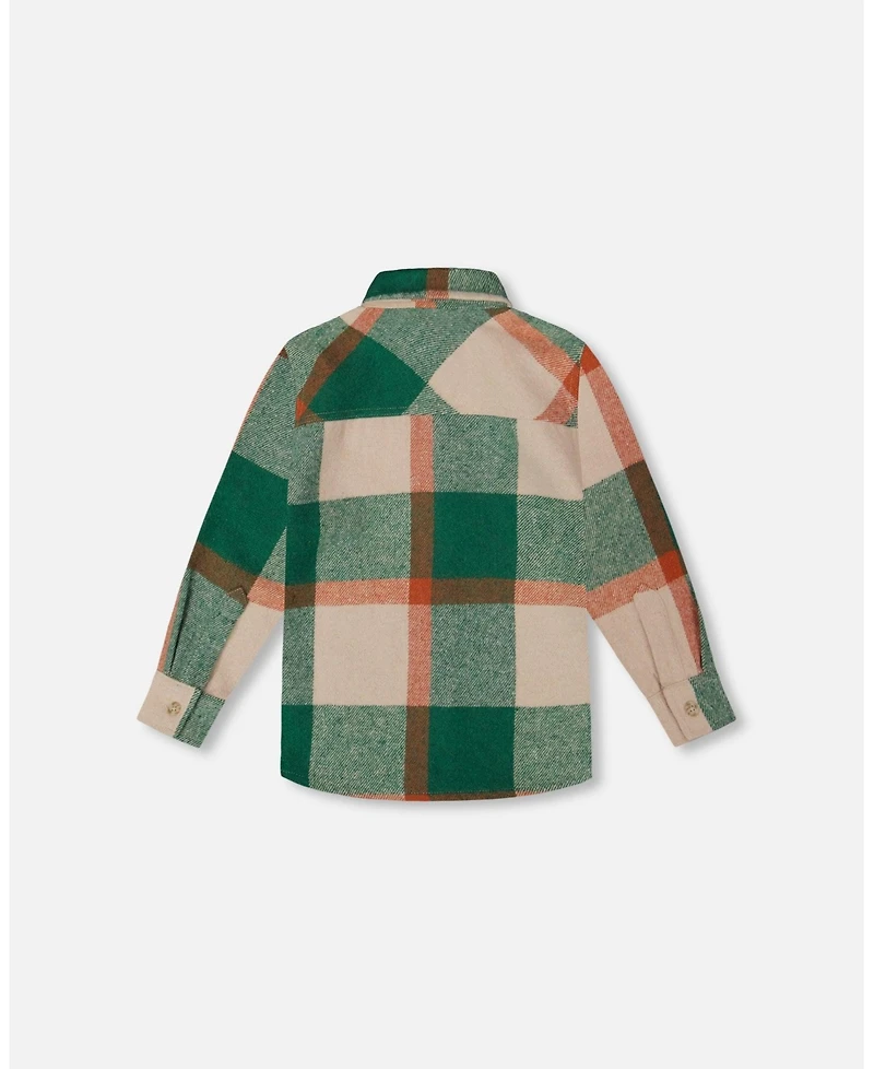 Deux par Boy Long Sleeve Yarn Dyed Plaid Shirt Green and Orange
