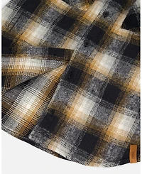 Deux par Boy Hooded Polar Fleece Overshirt with Hood Black and Brown Plaid - Child