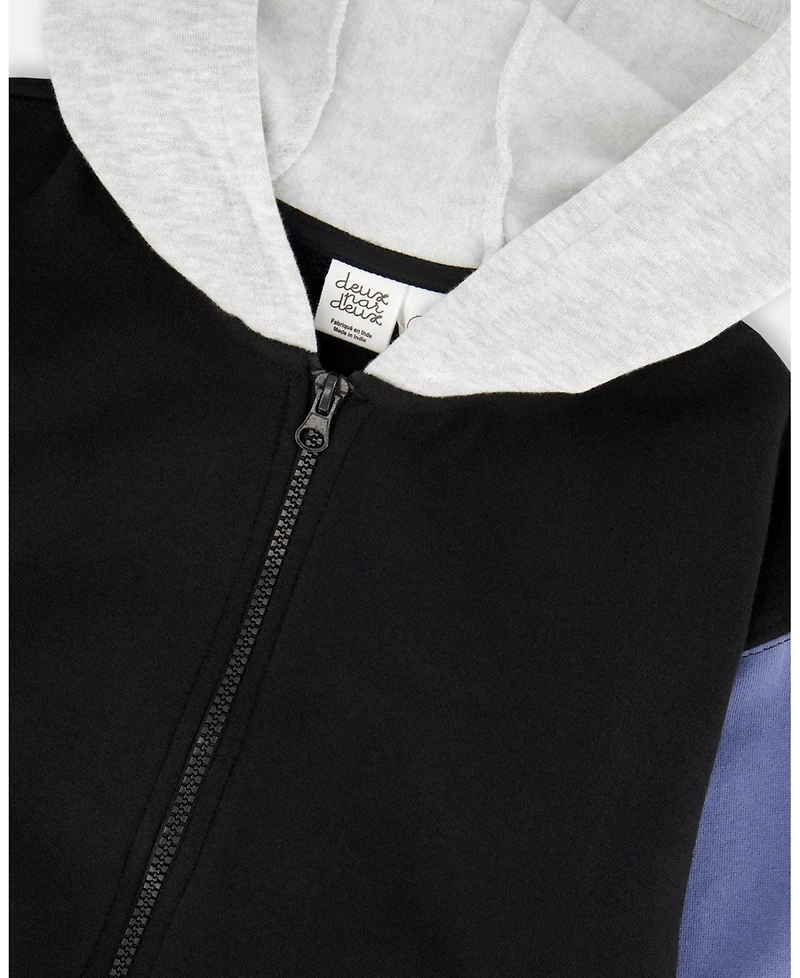 Deux par Boy Full Zip Hooded Fleece Jacket Black - Child