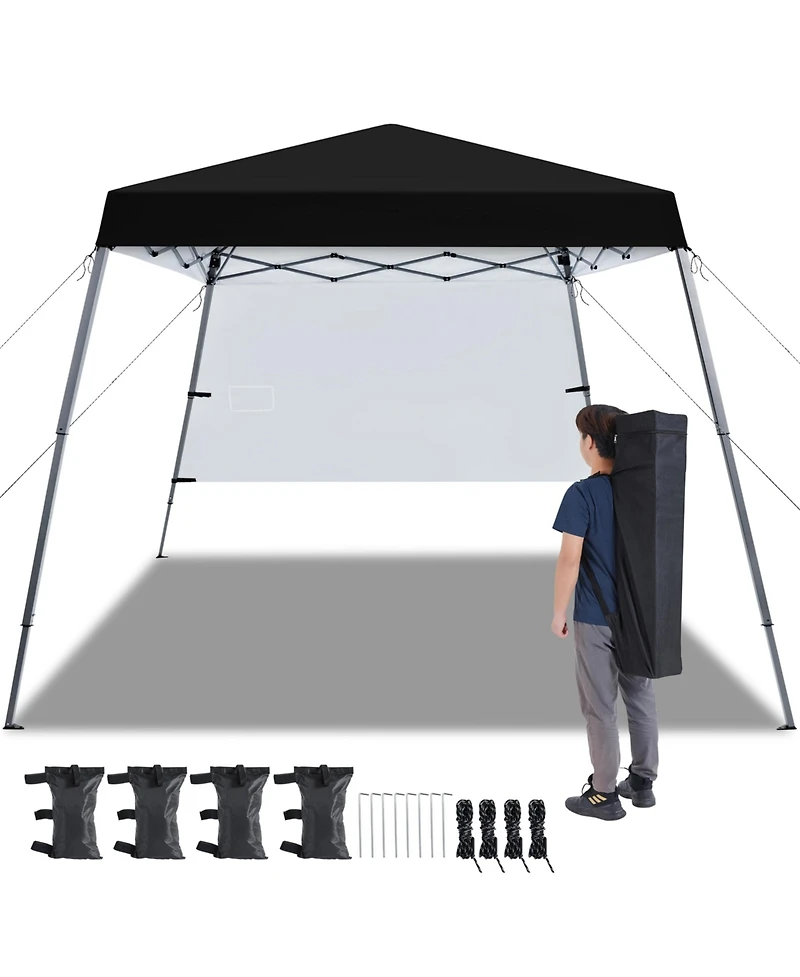 Yaheetech One-person Set Up Pop-up Canopy Tent w/ Side Panel, Slant Leg Instant Storage Bag & 4 Sandbags 8 Ground Stakes, Red
