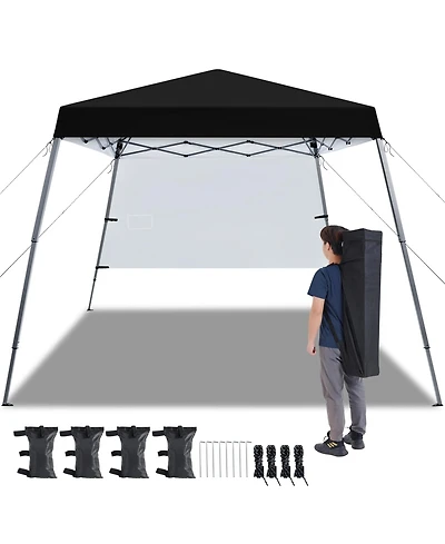 Yaheetech One-person Set Up Pop-up Canopy Tent w/ Side Panel, Slant Leg Instant Storage Bag & 4 Sandbags 8 Ground Stakes, Red