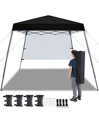Yaheetech One-person Set Up Pop-up Canopy Tent w/ Side Panel, Slant Leg Instant Storage Bag & 4 Sandbags 8 Ground Stakes, Red