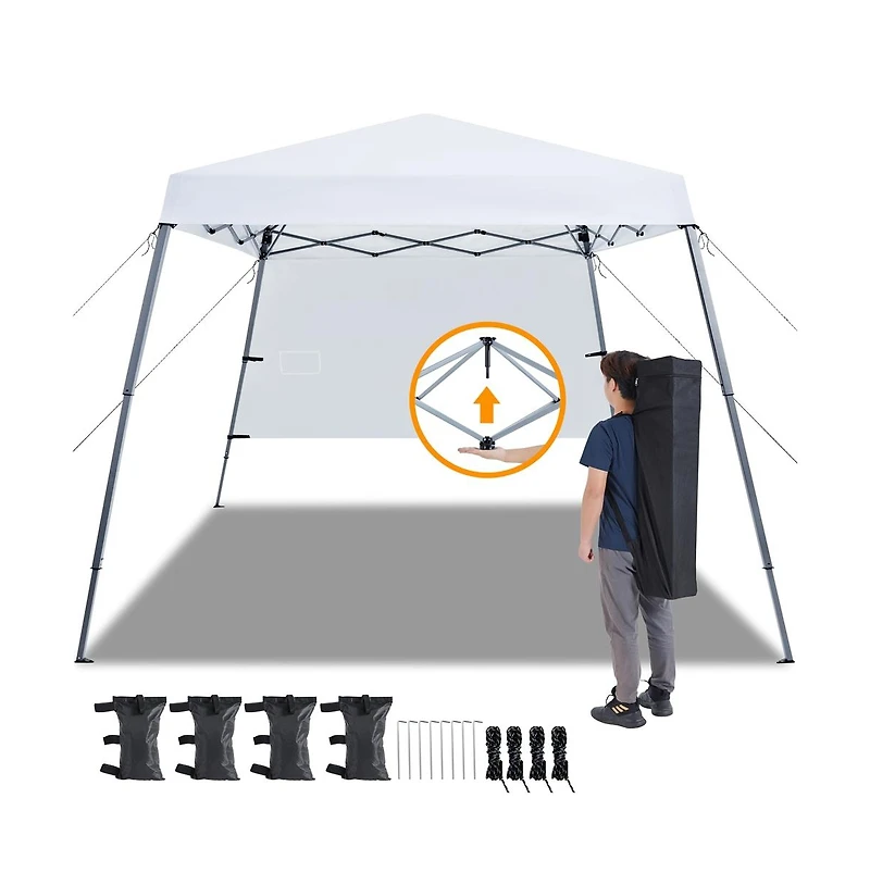 Yaheetech One-person Set Up Pop-up Canopy Tent w/ Side Panel, Slant Leg Instant Canopy Tent w/ Storage Bag & 4 Sandbags & 8 Ground Stakes, Red