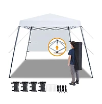 Yaheetech One-person Set Up Pop-up Canopy Tent w/ Side Panel, Slant Leg Instant Canopy Tent w/ Storage Bag & 4 Sandbags & 8 Ground Stakes, Red