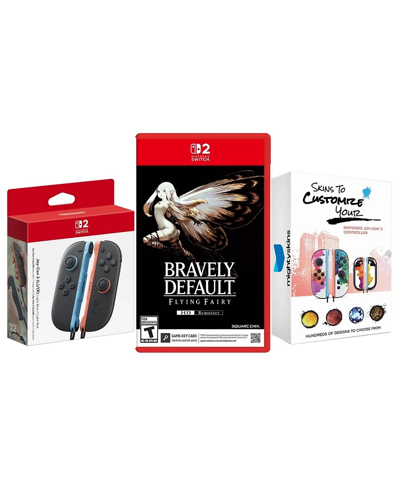 Nintendo Switch 2 Joy-Cons Blue/Red with Bravely Default Flying Fairy Hd and MightySkins Code Bundle
