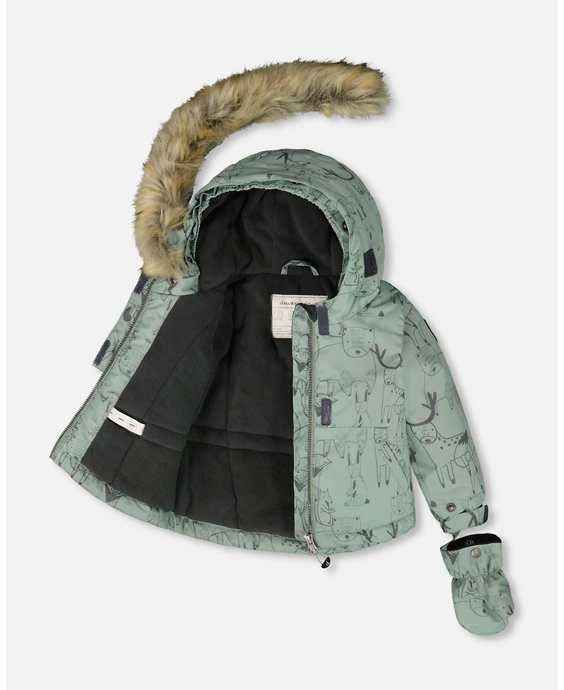 Deux par Baby Boy Two-Piece Play Snowsuit with Printed Jacket Sage Green - Baby|Toddler