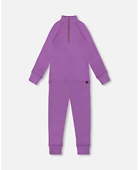 Deux par Kids Unisex Two-Piece Thermal Underwear Set Lavender