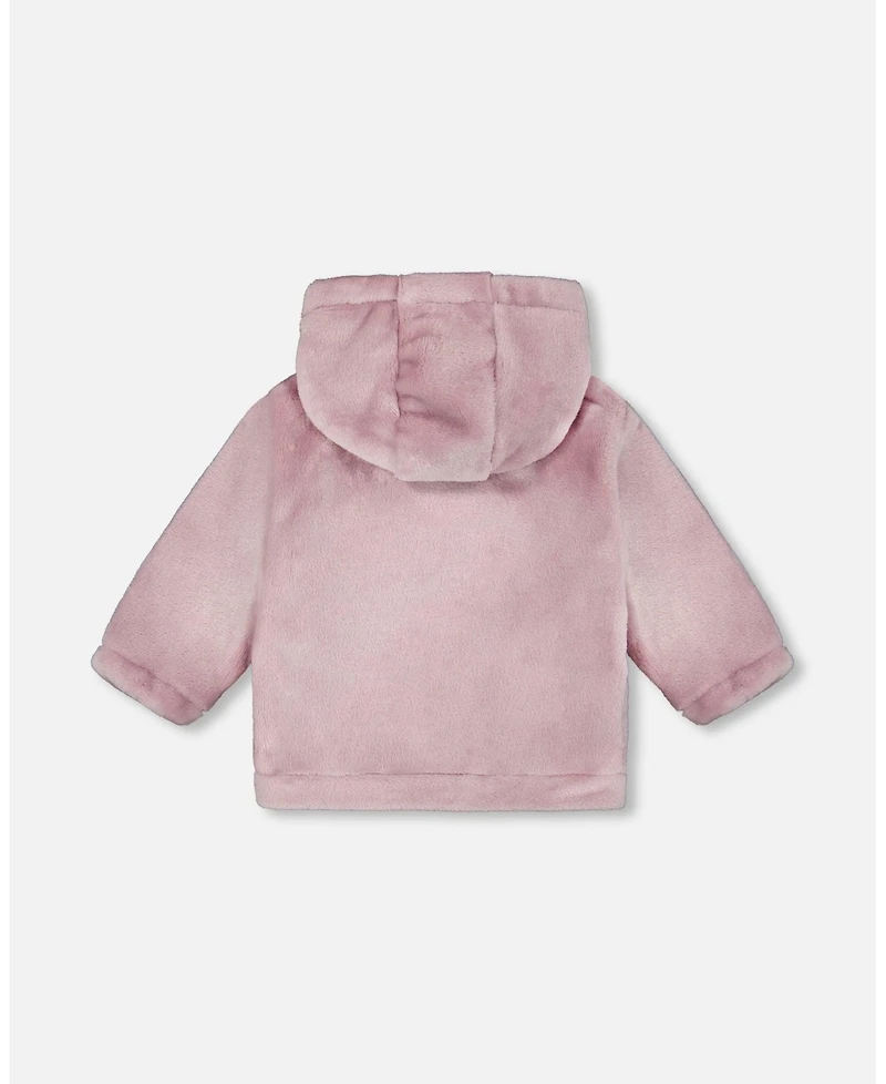 Deux par Baby Girl Hooded Zip Plush Jacket Neutral Purple