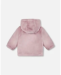 Deux par Baby Girl Hooded Zip Plush Jacket Neutral Purple