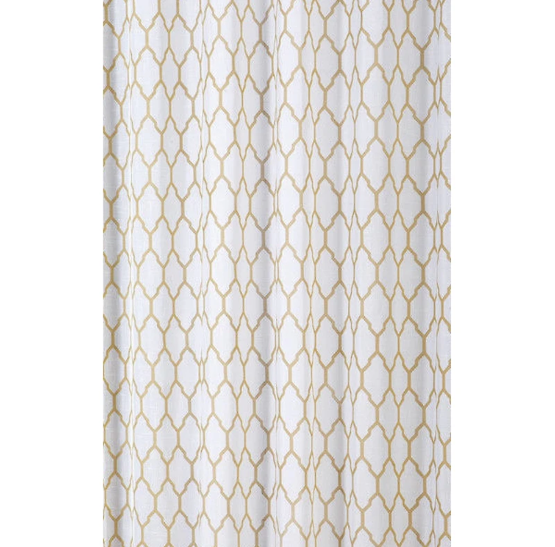 Kate Aurora Aria Gold & White Shagreen Geometric Design Textured Fabric Shower Curtain - Standard Size