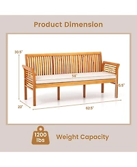 Gymax 62.5'' Outdoor Garden Bench w/ High Backrest Curved Armrests & Seat Cushion Patio