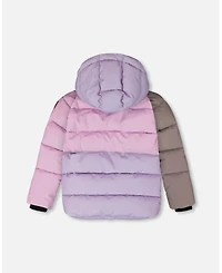 Deux par Girl Colorblocked Puffy Winter Coat Purple Gray
