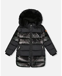 Deux par Girl Long Metallic Puffy Coat Black - Child